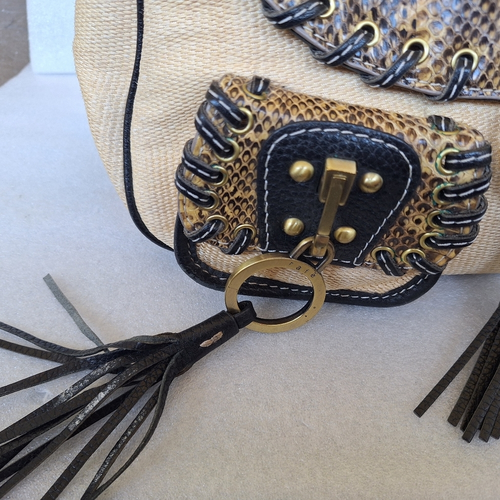 Vintage Rafe New York Alvear 2006 Sisal Snakeskin Leather Boho Bag Tassel Y2K - Picture 4 of 16